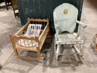 VINTAGE CHILDS ROCKER & DOLL CRIB