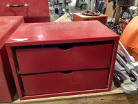 2 DRAWER WOOD STORAGE BOX WITH CONTENTS