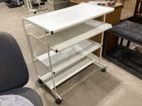 WHITE ROLLING METAL DESK WITH PULL OUT TRAY