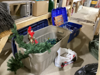 (2) LARGE TOTES W/ CHRISTMAS LIGHTS, WREATH & SOME GARLAND