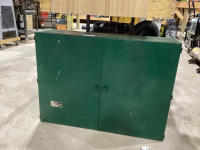 GREEN METAL SHOP CABINET WITH SHELVES