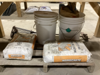 2 BAGS + 2 PARTIAL PAILS CONCRETE MIX PLUS 3 MOLDS