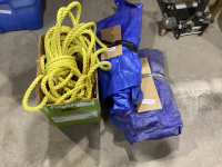 3 PC - 2 BLUE TARPS + BOX OF POLY ROPE