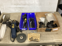 MASTERCRAFT 4 1/2” ANGLE GRINDER, FILTER WRENCHES, GRINDER WHEELS