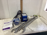 (2) LARGE WRENCHES, ELECTRIC MASTERCRAFT KNIFE & SCISSOR SHARPENER & BIT SHARPENER