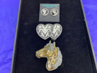 (2) BUCKLES & PAIR OF WOLF EARRINGS