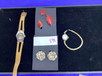 VINTAGE WATCH, CLIP-ON EARRINGS, SCREWBACK EARRINGS