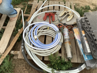 2 BOAT ANCHORS , HOSE , PUMP, MISC