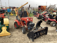 ORANGE TRACTOR WITH 6.5hp POWER FIST GAS MOTOR, 42” SNOWBLOWER MOUNTED ON FRONT + WINCH IN REAR