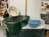 (2) ENAMELWARE PANS, GREEN METAL TUB, SLEEPING BAG