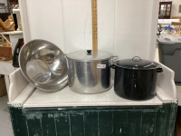 LARGE STOCK POT, STAINLESS STEEL BOWL, SMALL CANNER