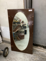 BEVELLED OVAL MIRROR IN PLYWOOD FRAME