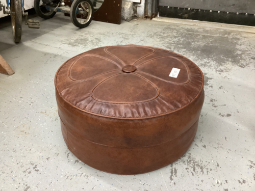 ROUND OTTOMAN - BROWN VINYL