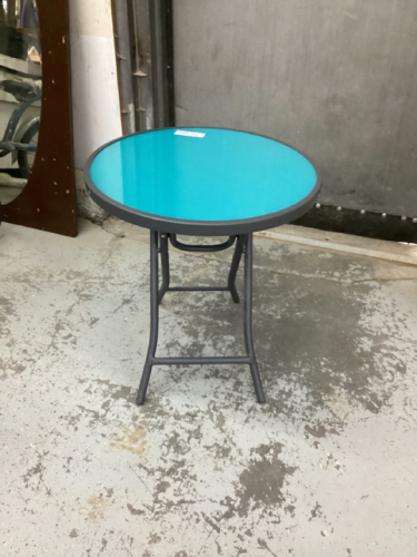 FOLDING METAL & GLASS PATIO SIDE TABLE