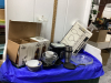 BOX W/ GLASS CYLINDER JARS, RICE COOKER, GO CUP, GLASS PIE PLATES