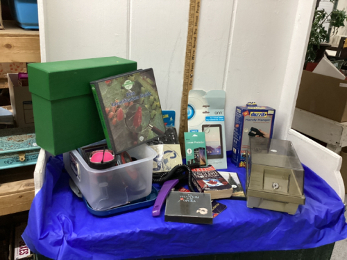 BOX W/ CD’S, PORTABLE DISC PLAYER, HEADPHONES, PEST IDENTIFICATION GUIDE, ETC