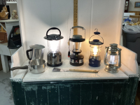 CAMPING LANTERNS, SMALL POT, BBQ TOOL