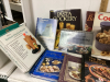 VARIETY OF COOKBOOKS & CHICKEN ROASTER IN A GOOD SMALL TOTE W/LID - 2