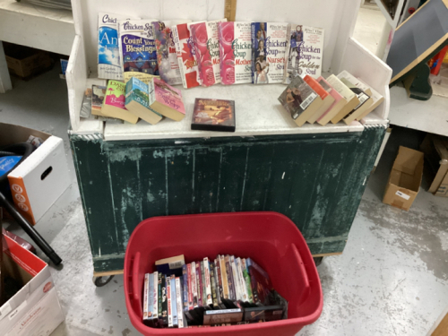 GOOD TOTE W/ BOOKS & DVD’S