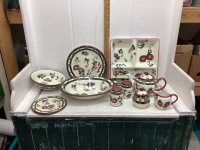 ONEIDA SERVING SET - “STRAWBERRY PLAID” HAND PAINTED