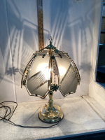 BRASS & SMOKED GLASS TABLE LAMP