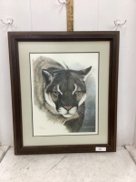 COUGAR PRINT IN WOOD FRAME BY RANDY FEHR