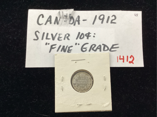 1912 CANADIAN SILVER 10 CENT COIN