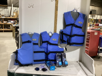 (3) BUOY-BOY LIFE JACKETS & (3) SPEEDO SWIMMING GOGGLES