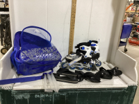 (2) BOXES W/ ULTRA WHEELS DUAL SKATES - ROLLERBLADES & ICE SKATES, BALL GLOVE, RAWLING CLEATS