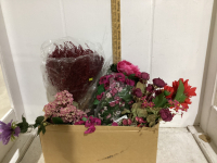 BOX OF ARTIFICIAL FLOWERS