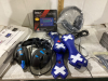 BOX W/ HEAD PHONES, WRIST BLOOD PRESSURE MONITOR, KEYBOARD, GAME CONTROLLERS - 2