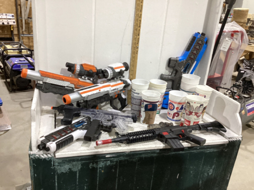 NERF & LASER GUNS & PLASTIC SPORTS TEAM CUPS