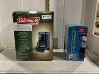 COLEMAN COFFEEMAKER & CRANK STYLE LANTERN