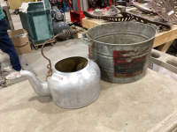 KETTLE WITH NO LID + GALVANIZED WARE TUB