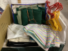 (2) BOXES MATERIAL, BOX OF TABLECLOTHS, CHILD SIZE HANGERS - 2