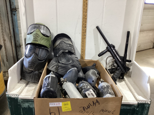 PAINTBALL MASKS, GUNS, CARTRIDGES, HOPPERS