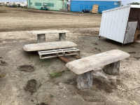 (3) CEMENT YARD PIECES - (2) BENCHES & TABLE TOP (N0 LEGS)