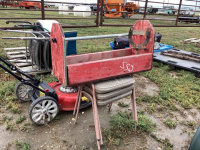 METAL BOOT SCRAPER, WOOD TOOL CADDY & (3) STACKING STOOLS