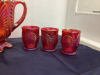 CRANBERRY GLASS WATER PITCHER & (6) GLASSES - 3