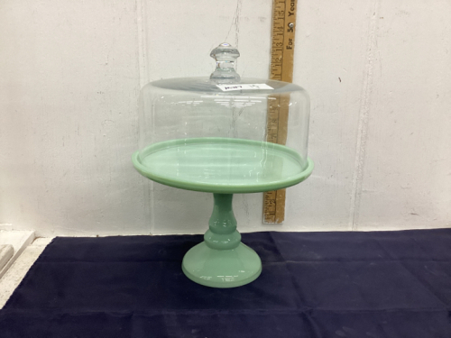 RAISED CAKE STAND - LIGHT GREEN JADITE GLASS BASE