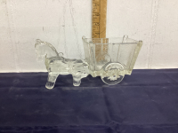 VINTAGE GLASS HORSE & CART (CANDY DISH)