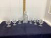 PINWHEEL CRYSTAL DECANTER & BRANDY SNIFTERS