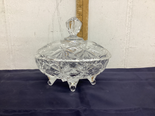 PINWHEEL CRYSTAL FOOTED CANDY DISH W/ LID