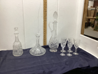 COLLECTION OF PINWHEEL CRYSTAL DECANTERS & WINE GLASSES