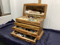 WOOD JEWELRY BOX W/ COSTUME JEWELRY