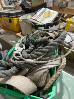 Tub of tow, ropes, slings, and cable hook