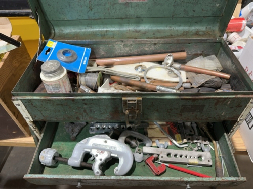 Box of plumbing tools, and equipment