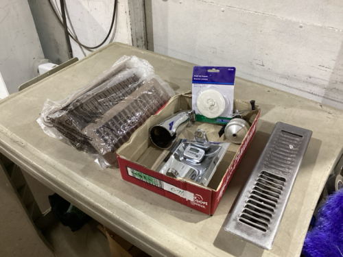 BOX W/REGISTERS, FAUCET, REEL, MISC