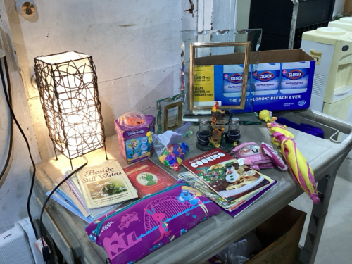 LAMP, PICTURE FRAMES, BOOKS, MISC ITEMS