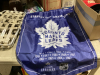 METAL ICE SHOES, BALL CAPS , TOQUES, 2 BEER GLASSES, TORONTO MAPLE LEAFS FLAG - 3